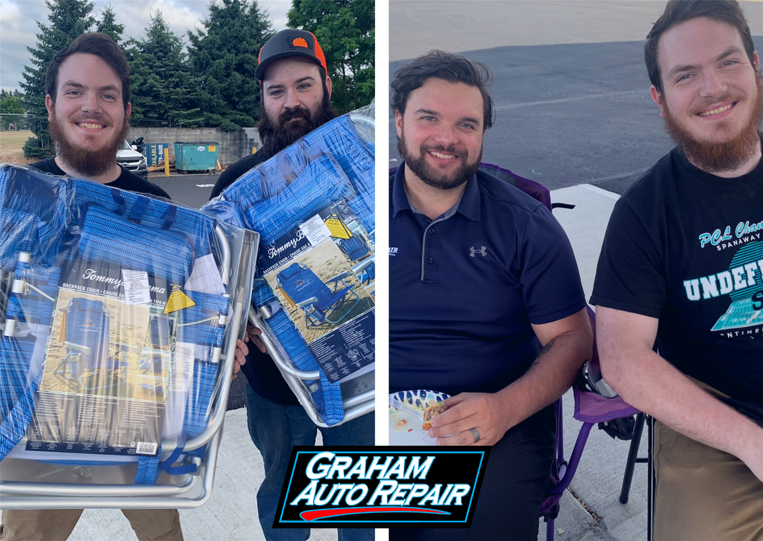 Graham Auto Repair Work Party - Technicians Sean and Jake, Parts Manager Nathan